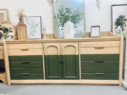 Refinished Vintage Stunning Large Oak 9 Drawer Dresser 74" Long