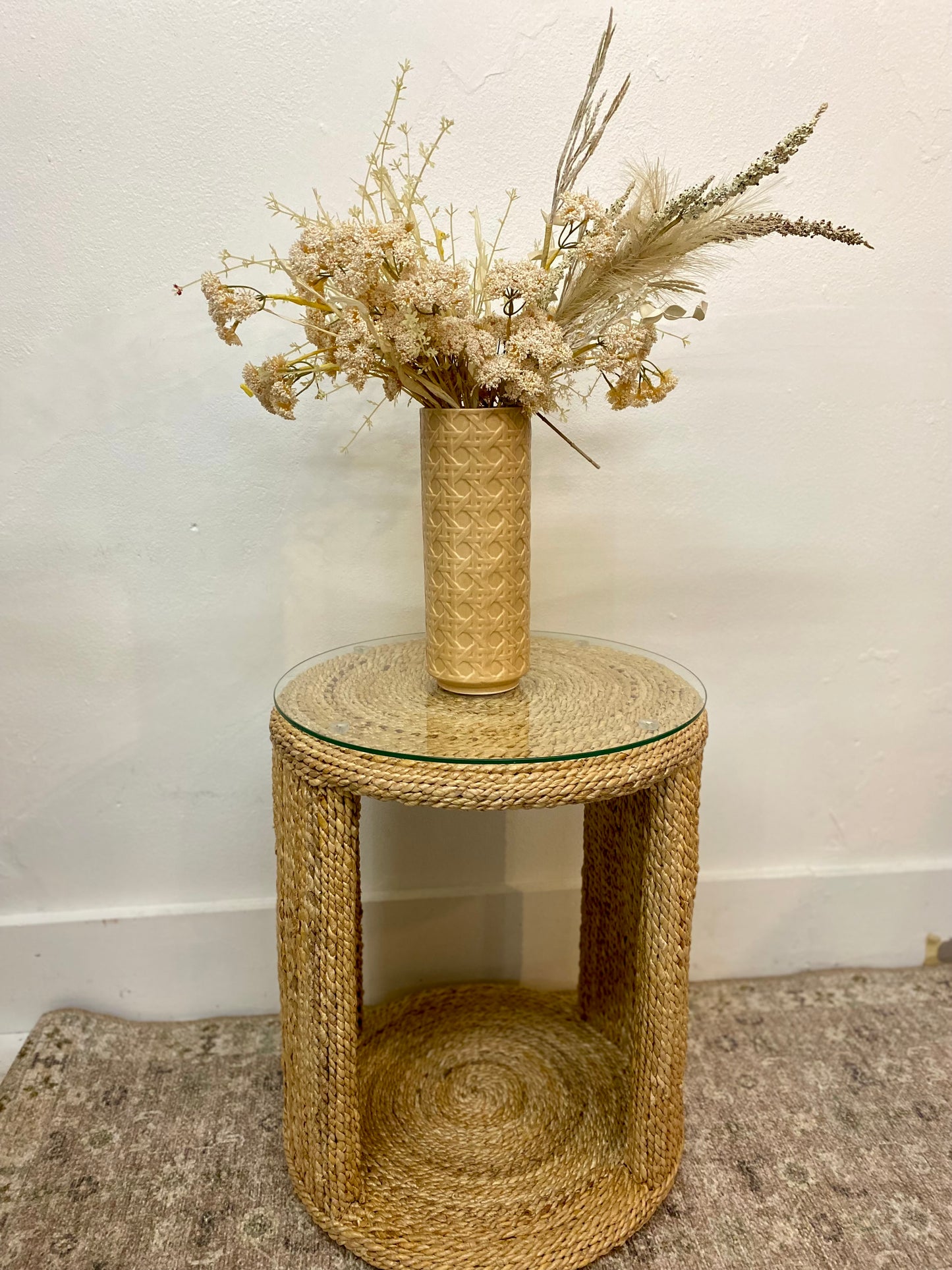 Rattan & Glass accent table