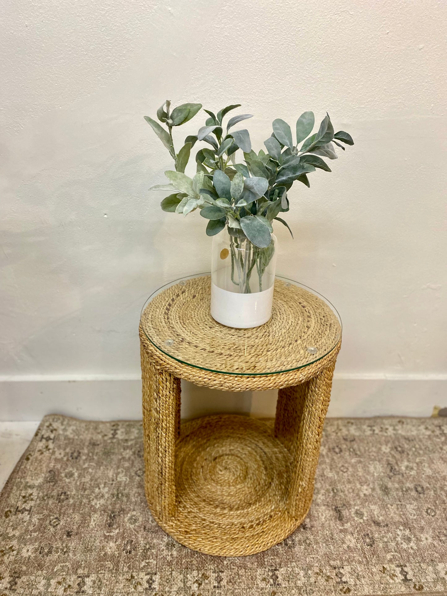 Rattan & Glass accent table