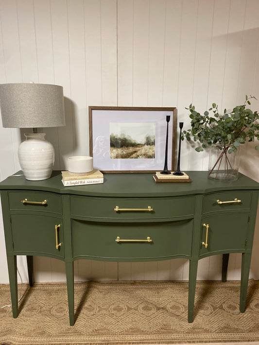 Green Vintage Refinished Buffet Credenza