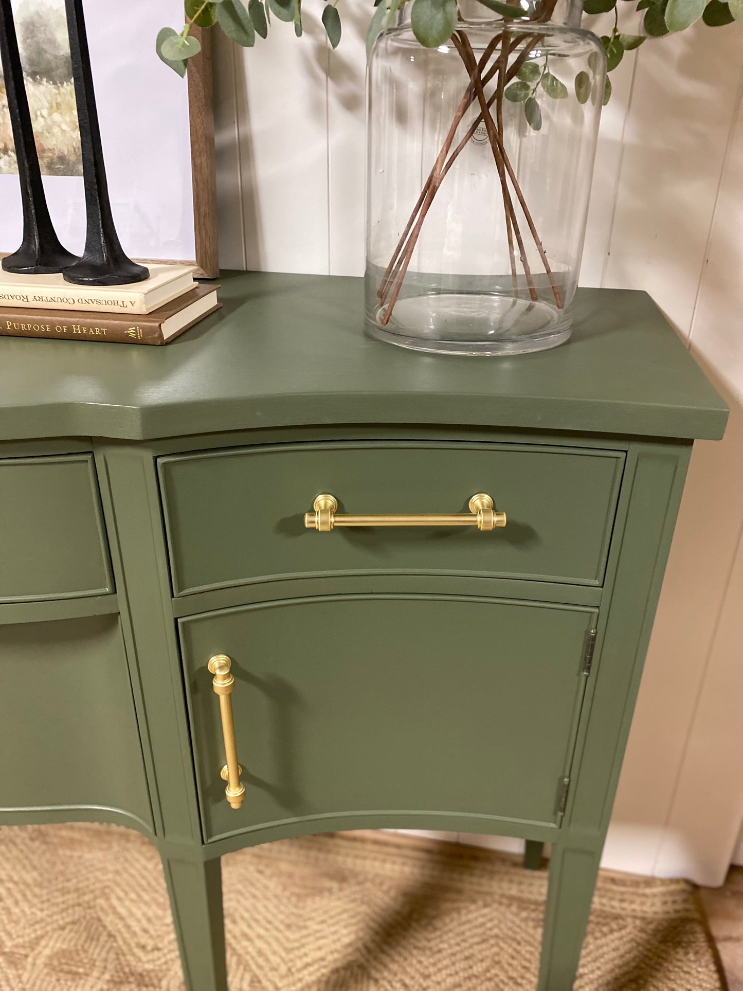 Green Vintage Refinished Buffet Credenza