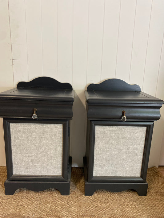 Vintage Refinished Nightstand Pair with wallpaper