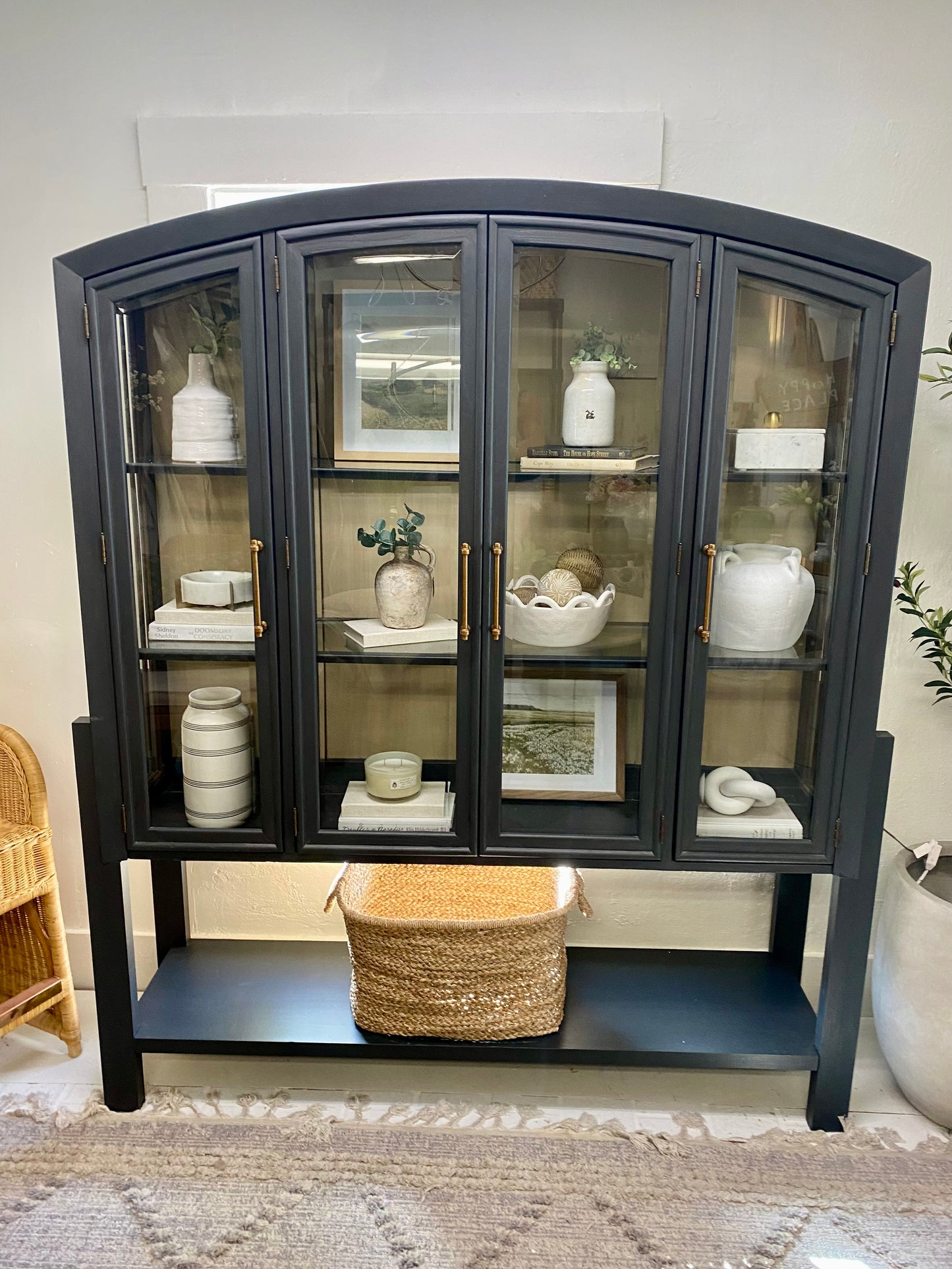 Vintage Refinished Arched Cabinet with Stand