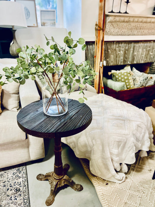 Vintage Iron Side Table with Reclaimed Wood Top