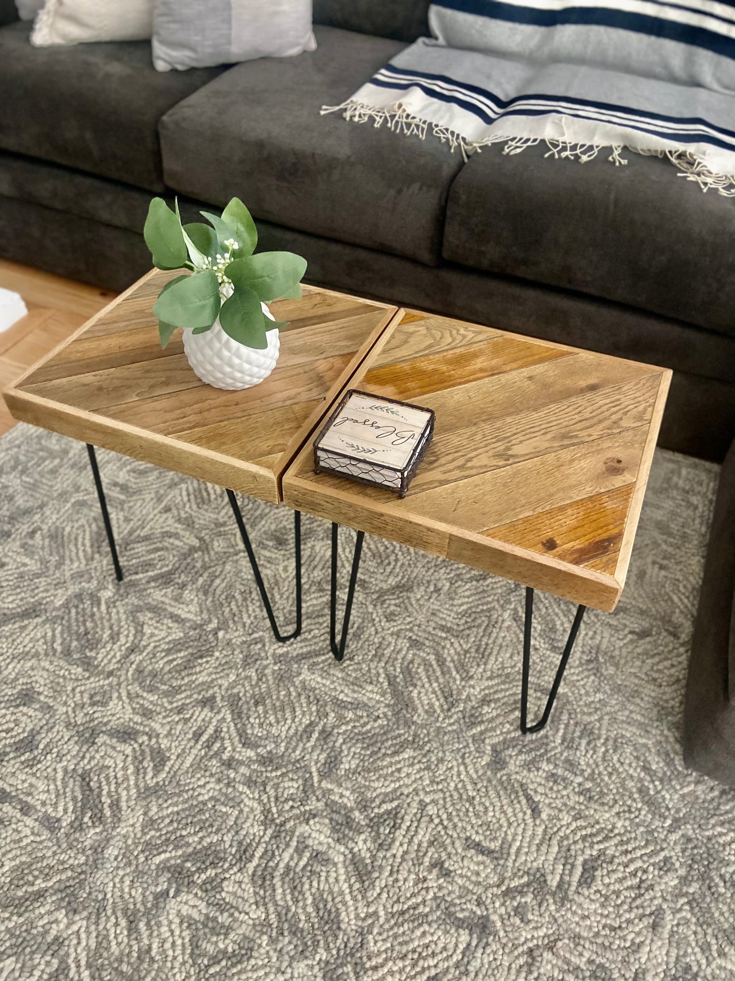 Custom Reclaimed Oak Side Tables - PAIR