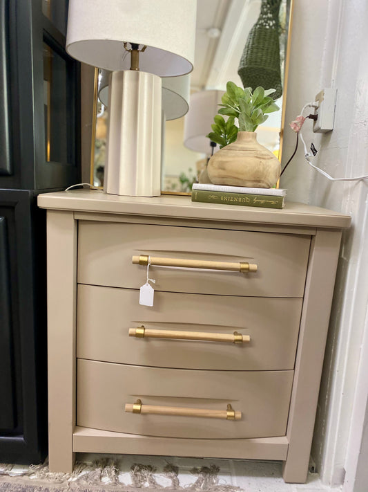 Pair of Refinished Neutral Large 3 Drawer Nightstand with wooden handles