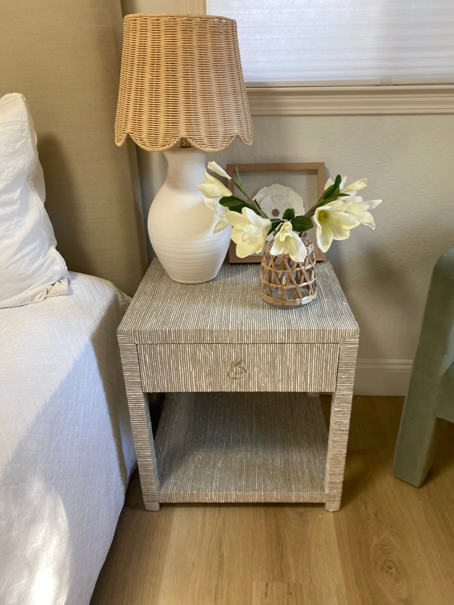 Pair of Grasscloth Nightstands