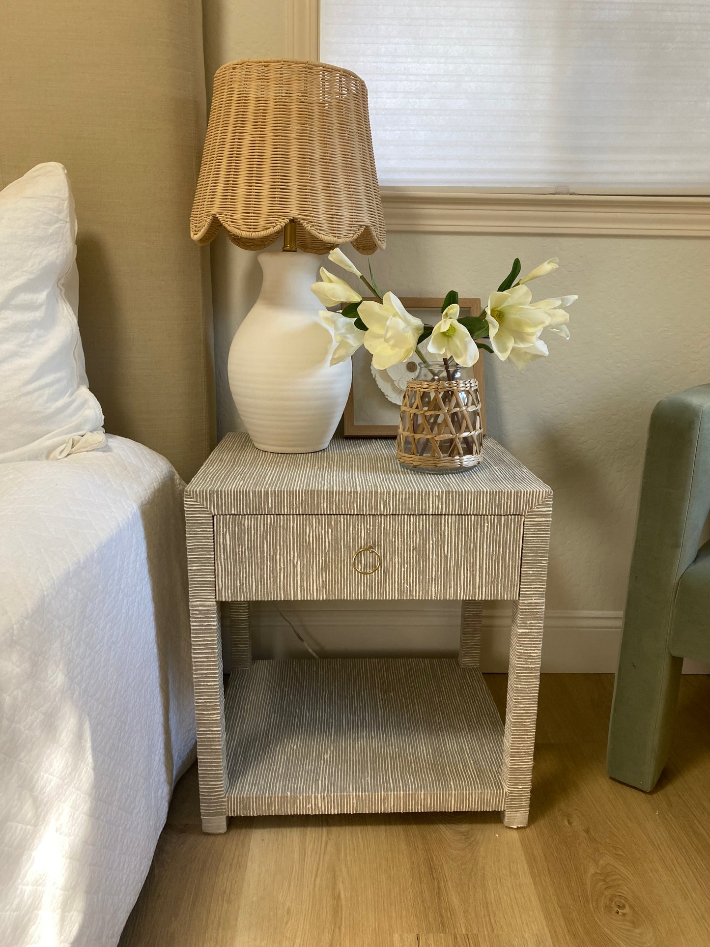 Pair of Grasscloth Nightstands