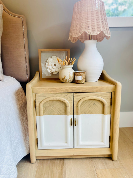 Vintage White Oak Nightstand Pair - very unique