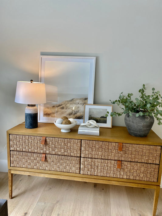 Beautiful Large Rattan Drawer Console / Credenza