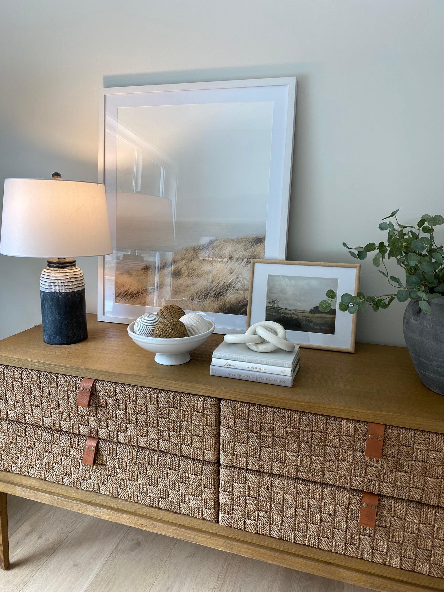 Beautiful Large Rattan Drawer Console / Credenza