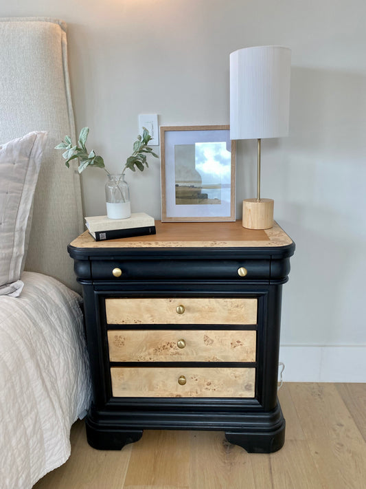 Vintage Refinished Burlwood Oversized Nightstands PAIR