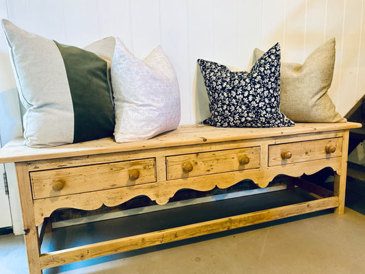 Original Vintage Pine Bench with drawers 65"