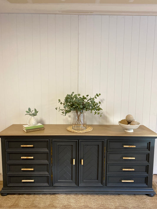 Large Vintage Oak Refinished Stunning Dresser - 9 Drawer 80"