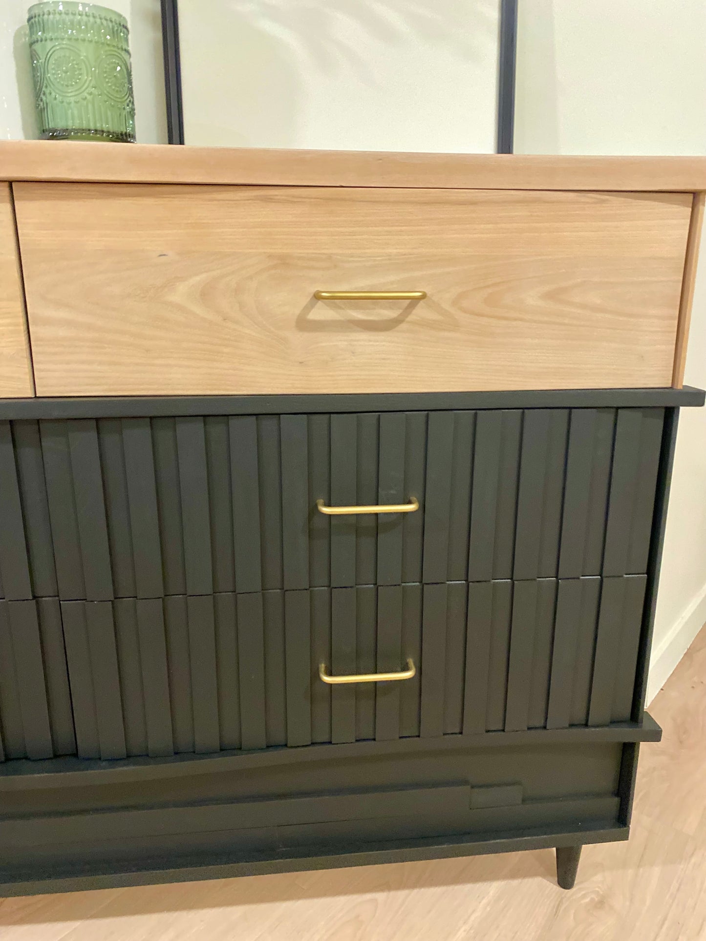 Mid Century Style Oak & Black Refinished Dresser