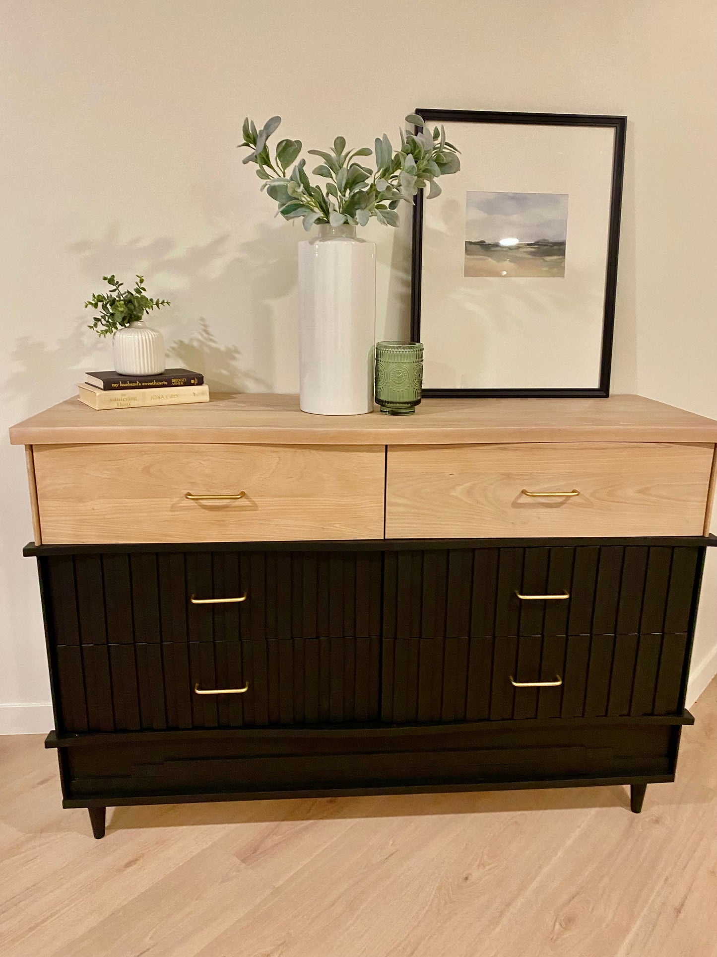 Mid Century Style Oak & Black Refinished Dresser